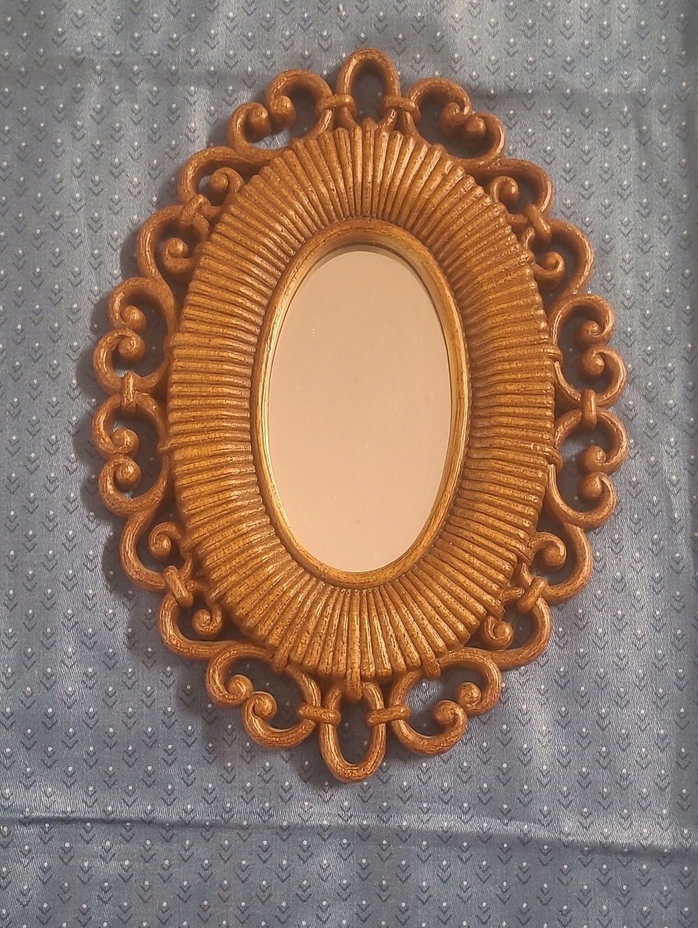 Homco Brown Ornamental Oval Wall Mirror with Scrolled Frame